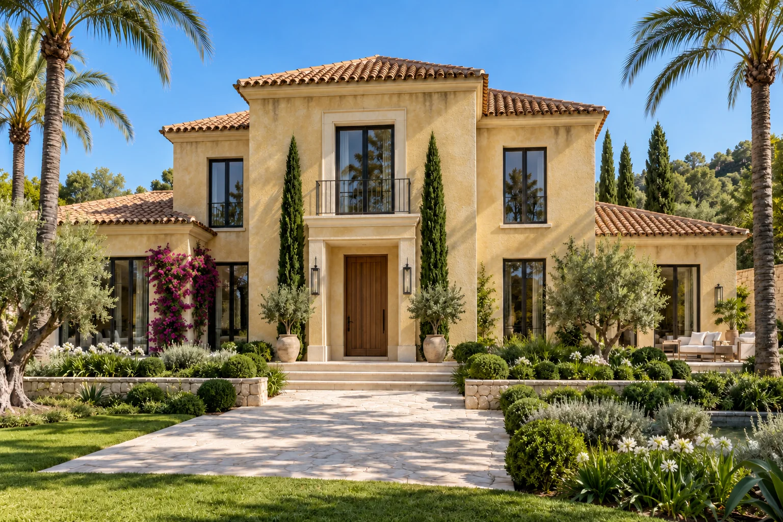 Weathered villa facade in daylight